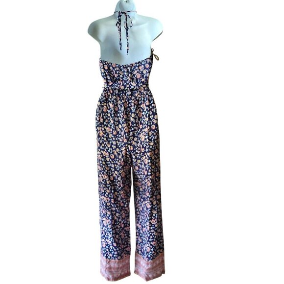 Kingston Grey Women's Floral Sleeveless Juniors Halter Wide-Leg Jumpsuit- S - Picture 3 of 11